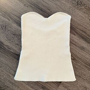 Caroline Constas Ribbed Cream Tube Top